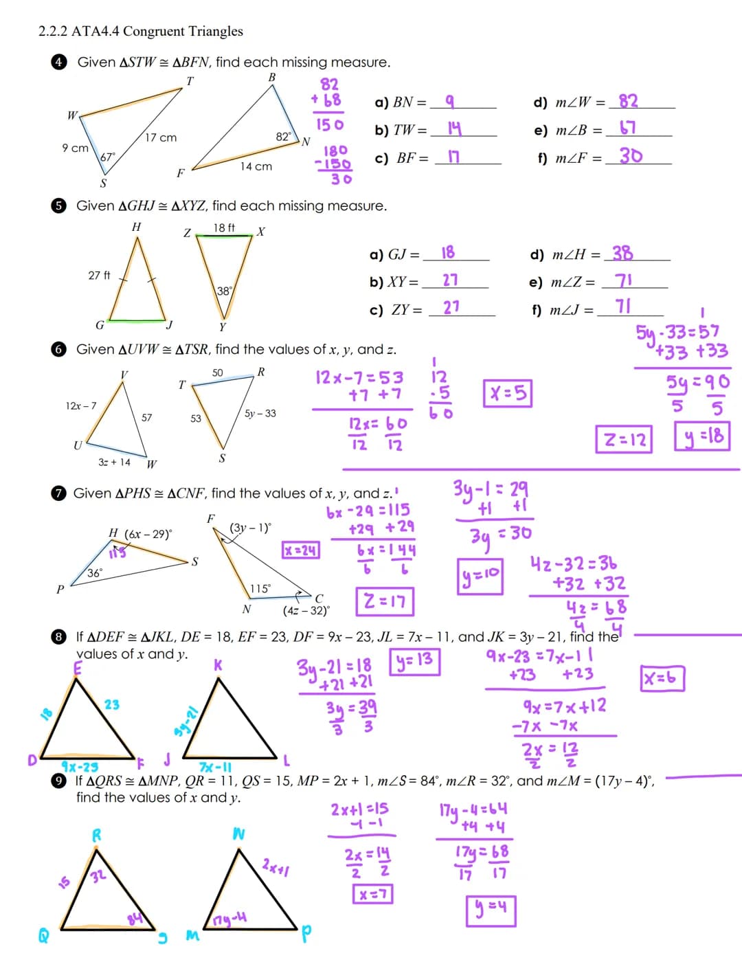 2.2.2 ATA4.4 Congruent Triangles
Name:
Date:
Aim: What are congruent Triangles? How do we label them, represent them, identify their parts a