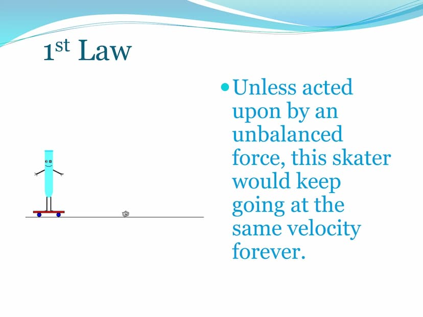 Newton's First
Law of Motion 1st Law of Motion
(Law of Inertia)
An object at rest will stay at
rest, and an object in motion
will stay in mo