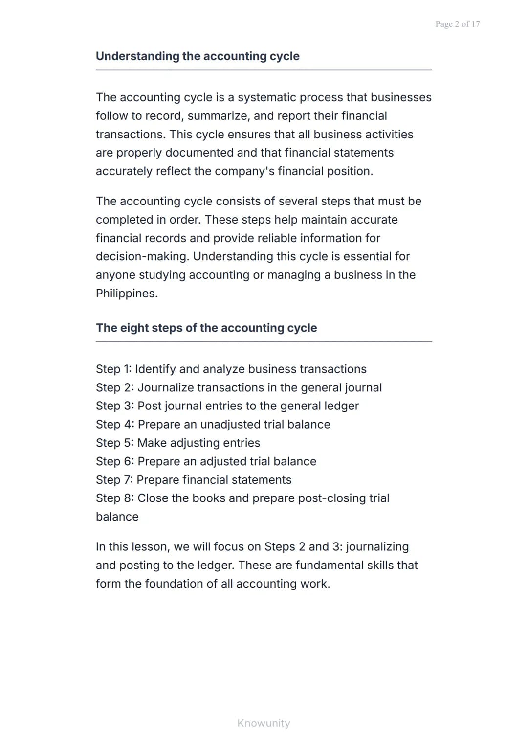 The Accounting Cycle: Journalizing and Posting to the
Ledger
Master the first two steps of the accounting
cycle process
What you will learn
