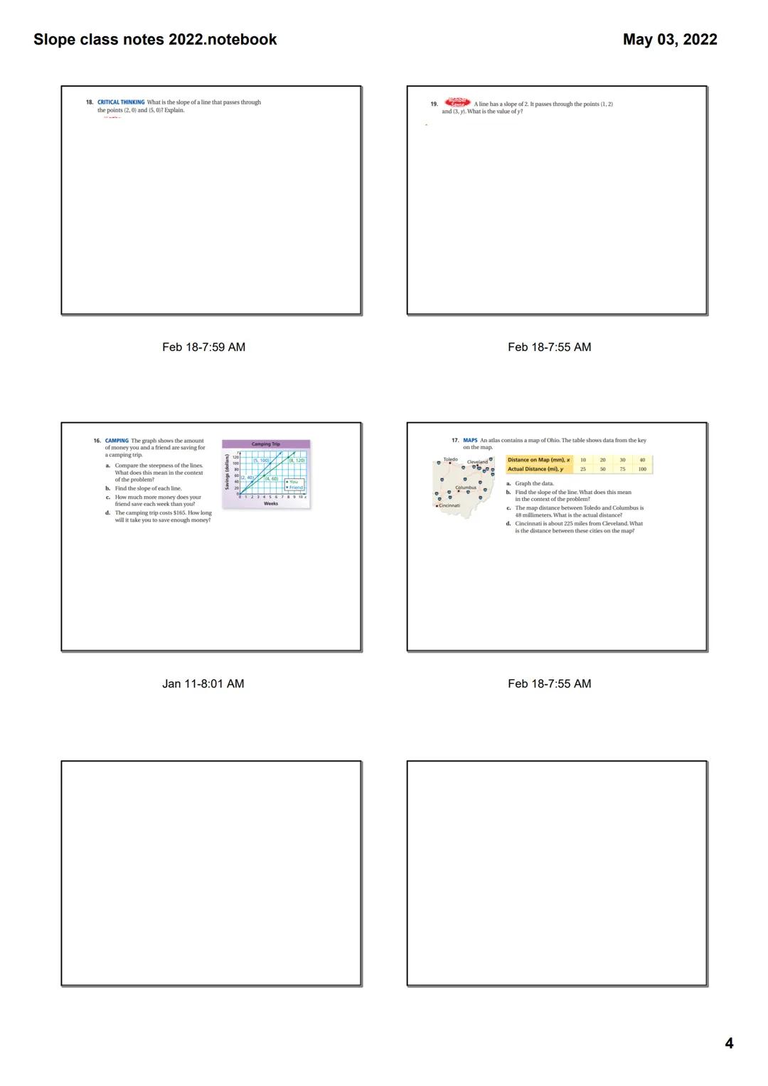 Slope class notes 2022.notebook
May 03, 2022

Slope
Slope is the rate of change between any 2
points on a line.
It is a measure of steepness