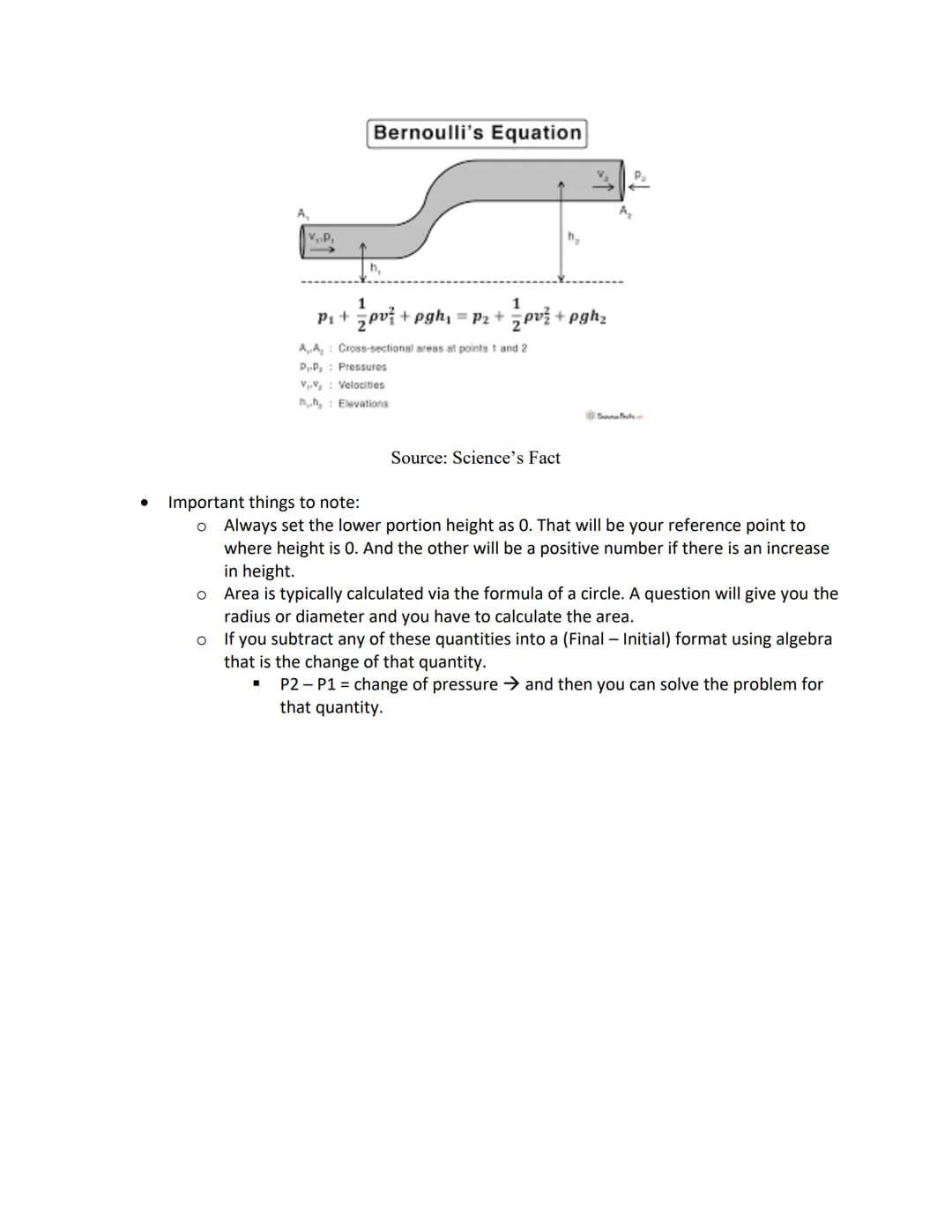 Unit 1 Fluids:
1.6 Bernoulli's Equation -
*Using Conservation of Energy
- Bernoulli's Equation is derived from applying conservation of ener