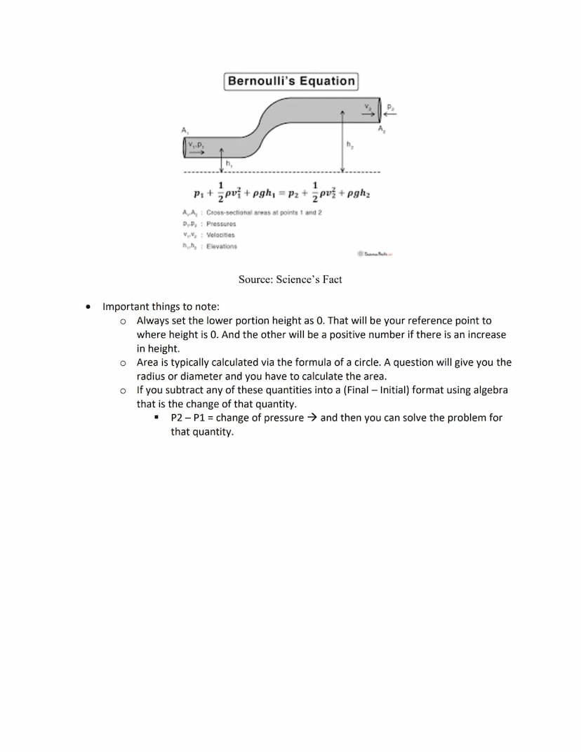 Unit 1 Fluids:
1.6 Bernoulli's Equation -
*Using Conservation of Energy
- Bernoulli's Equation is derived from applying conservation of ener
