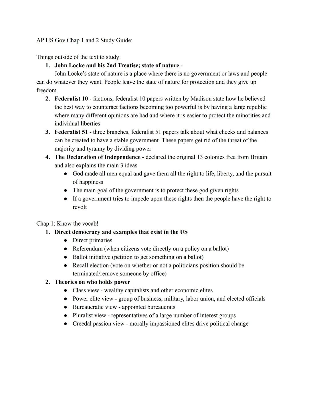 AP US Gov & Politics: Unit 1 Study Guide