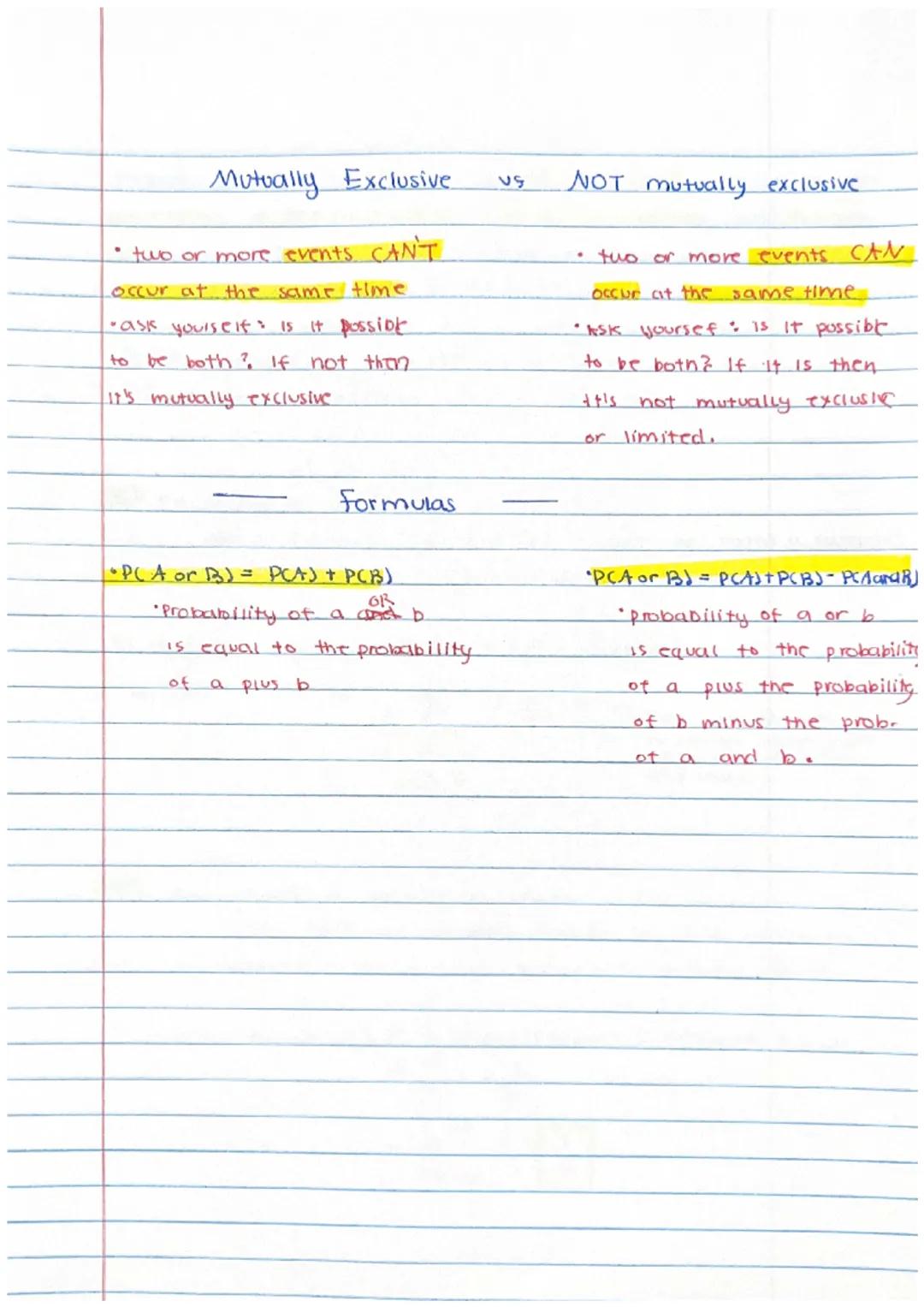 5.05 the addition rule

*   Identify mutually exclusive and not mutually exclusive characteristics Mutually Exclusive vs NOT mutually exclus
