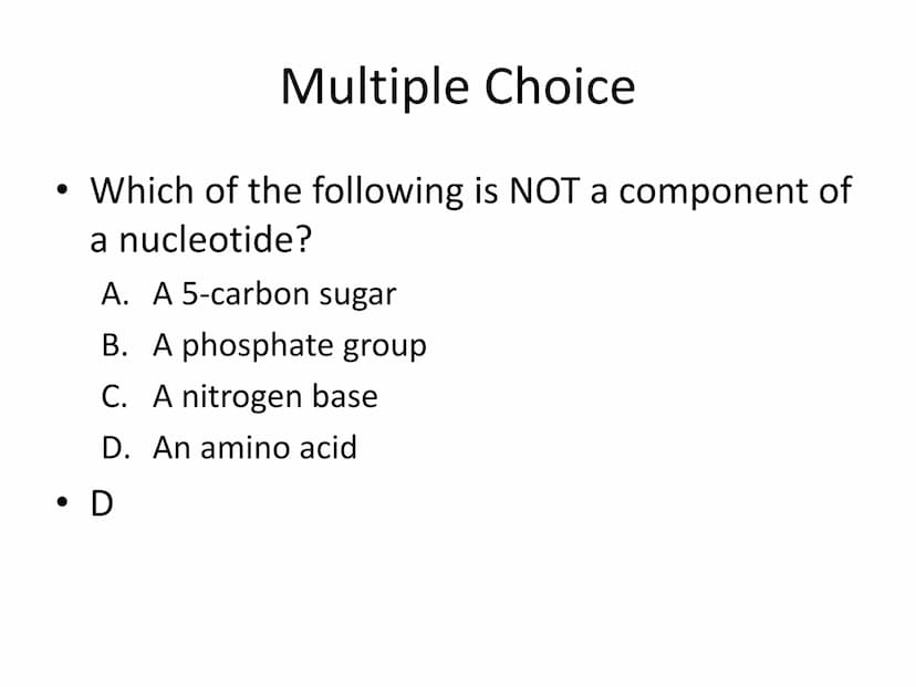 Unit 4 Test Review
The Molecular Basis of Heredity
These are sample test questions and not a complete test review. Multiple Choice
• DNA is 