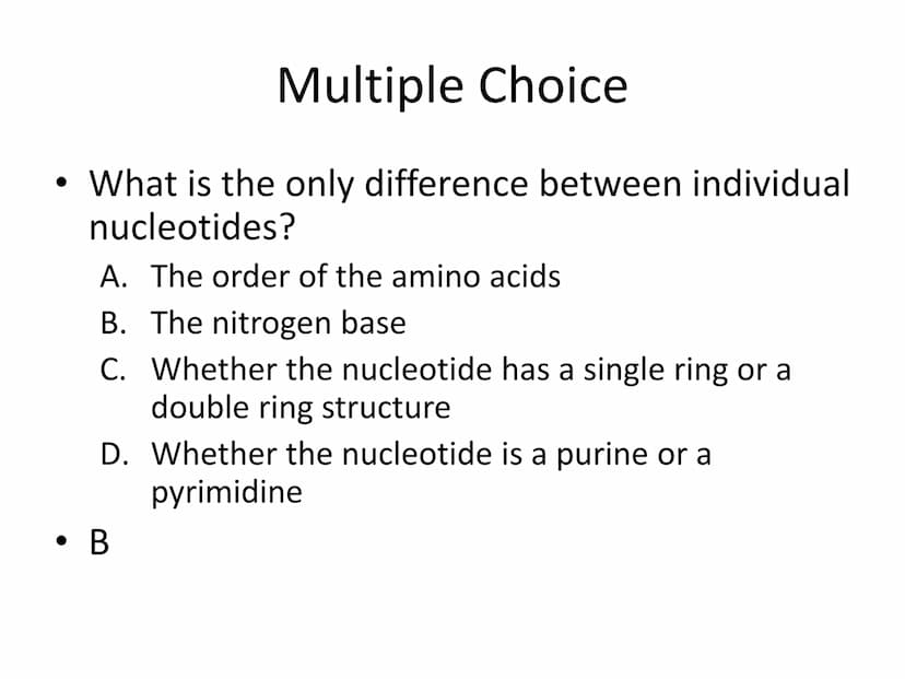 Unit 4 Test Review
The Molecular Basis of Heredity
These are sample test questions and not a complete test review. Multiple Choice
• DNA is 
