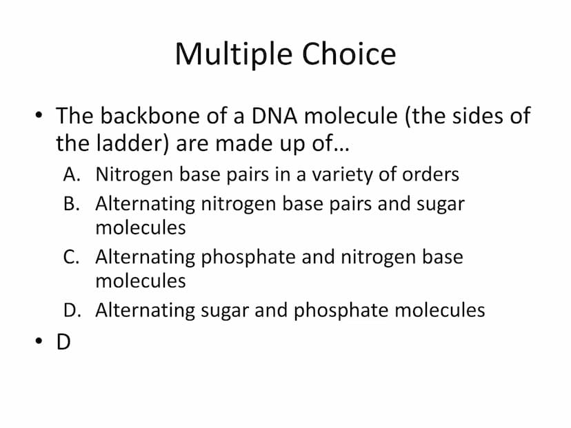 Unit 4 Test Review
The Molecular Basis of Heredity
These are sample test questions and not a complete test review. Multiple Choice
• DNA is 