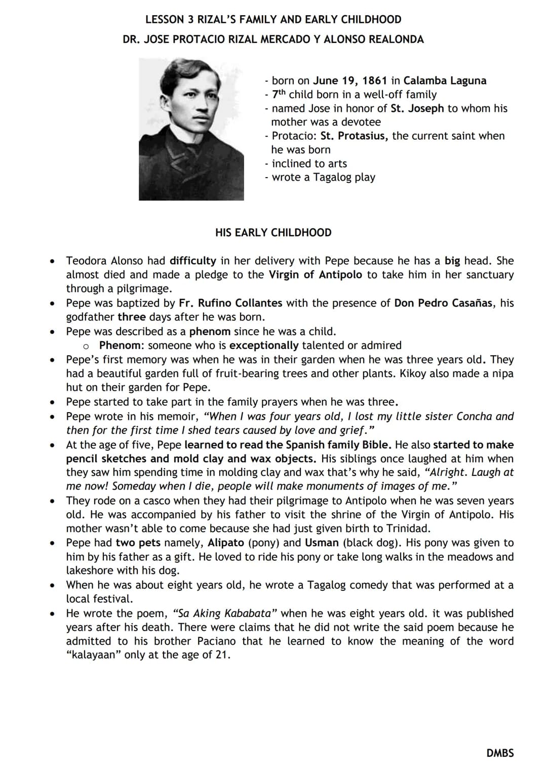 LESSON 3 RIZAL'S FAMILY AND EARLY CHILDHOOD
RIZAL'S GREAT GREAT GRAND PARENTS (PATERNAL SIDE)
Domingo Lam-Co
- immigrant from Fujian, China
