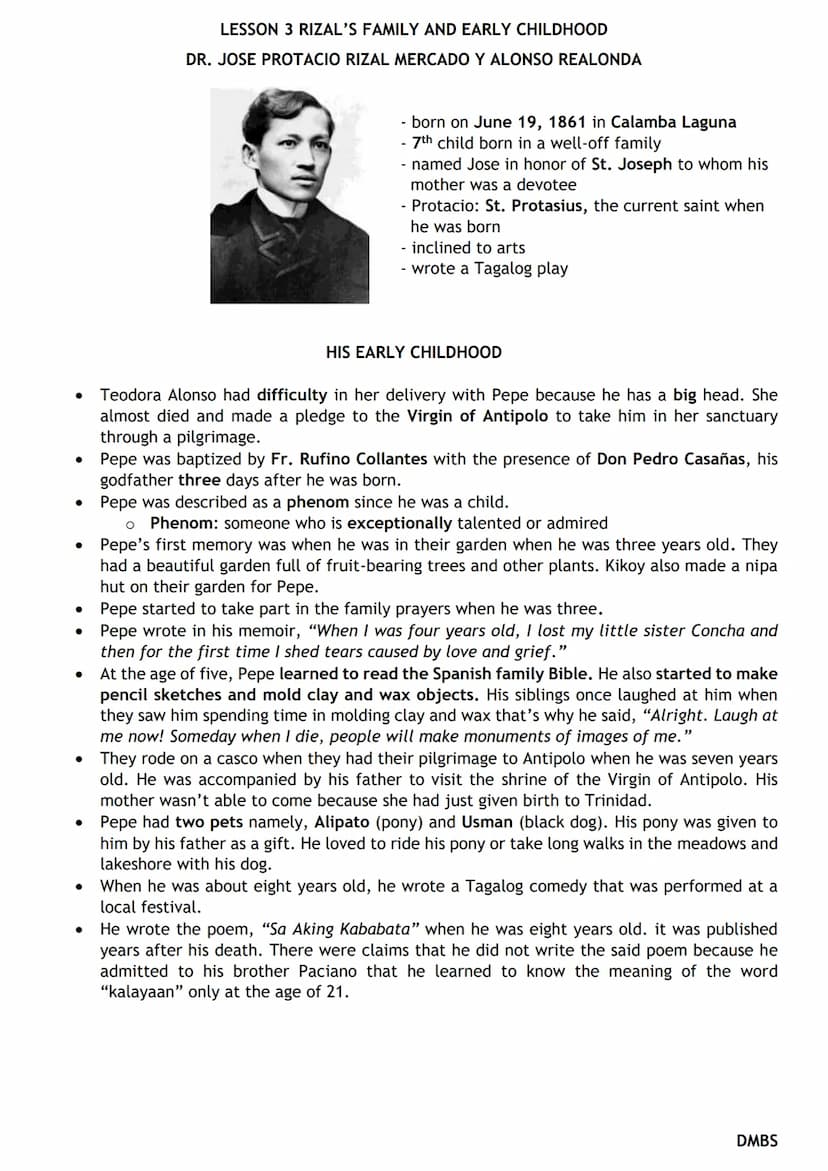 LESSON 3 RIZAL'S FAMILY AND EARLY CHILDHOOD
RIZAL'S GREAT GREAT GRAND PARENTS (PATERNAL SIDE)
Domingo Lam-Co
- immigrant from Fujian, China

