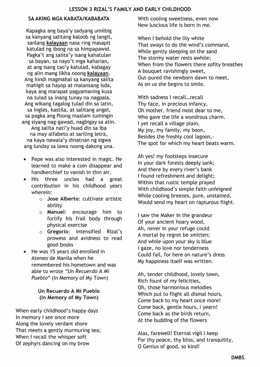 LESSON 3 RIZAL'S FAMILY AND EARLY CHILDHOOD
RIZAL'S GREAT GREAT GRAND PARENTS (PATERNAL SIDE)
Domingo Lam-Co
- immigrant from Fujian, China
