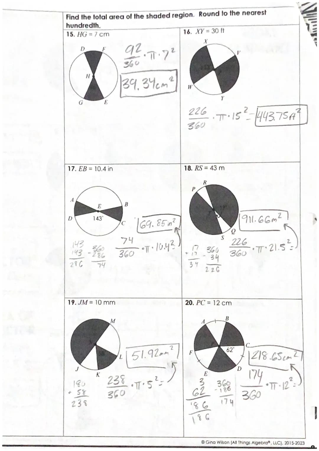 Name:
Topic: 11.2
Main Ideas/Questions
Notes
Date:
Class:
Find the area of each figure. Round to the nearest hundredth.
AREA
of a circle
1.
