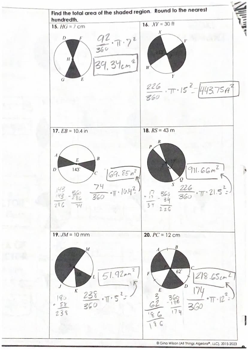 Name:
Topic: 11.2
Main Ideas/Questions
Notes
Date:
Class:
Find the area of each figure. Round to the nearest hundredth.
AREA
of a circle
1.
