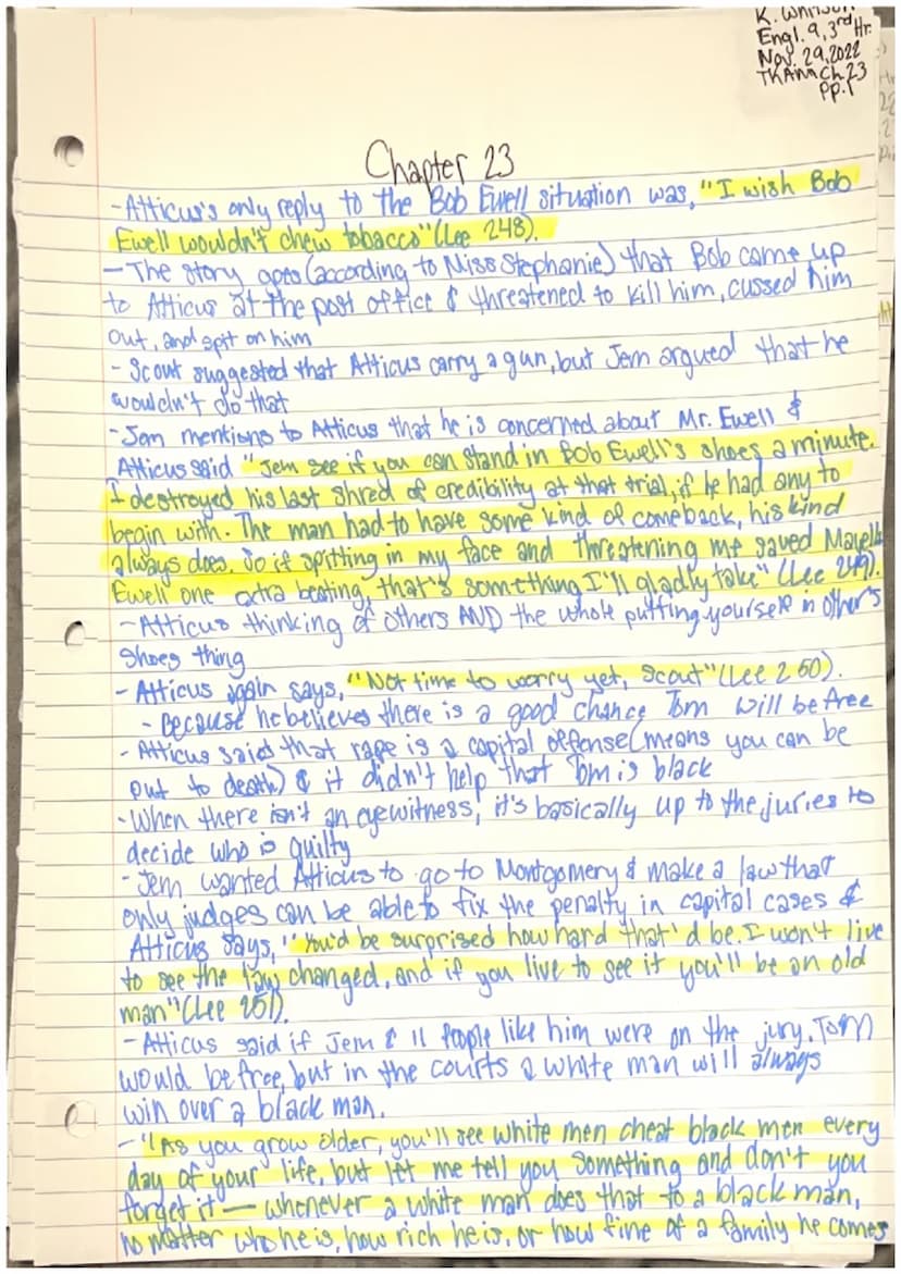 
<p>In Chapter 22, Jem is deeply affected by the outcome of Tom Robinson's trial and believes that the verdict was unfair. This shows how At