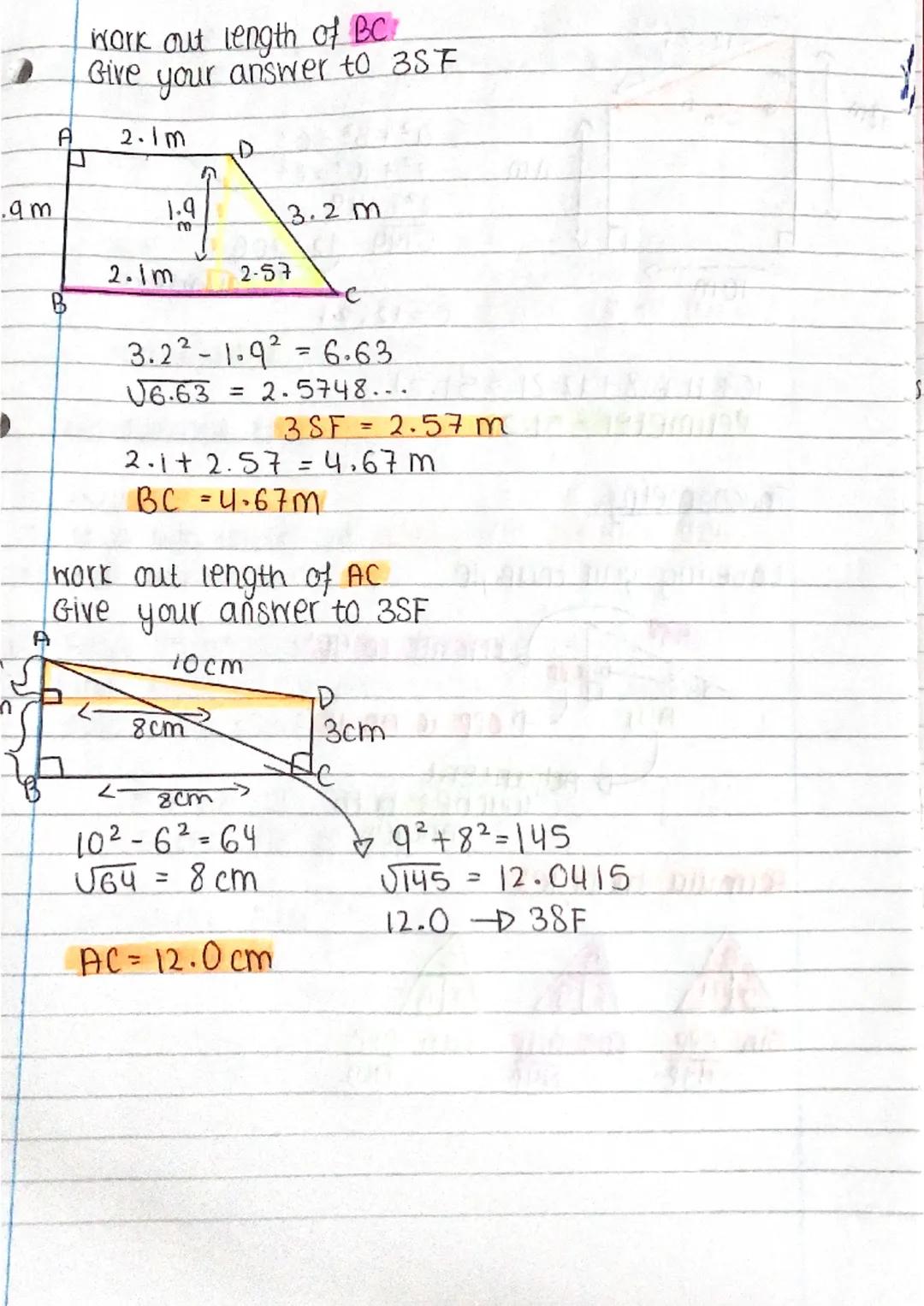 D
Pythagaras theorem
Work out the length of BC
Give your answer to 35F.
B
10cm
A
20CM
BC = 22.4 cm.
work out length QR
Correct to 3SF
P
16cm