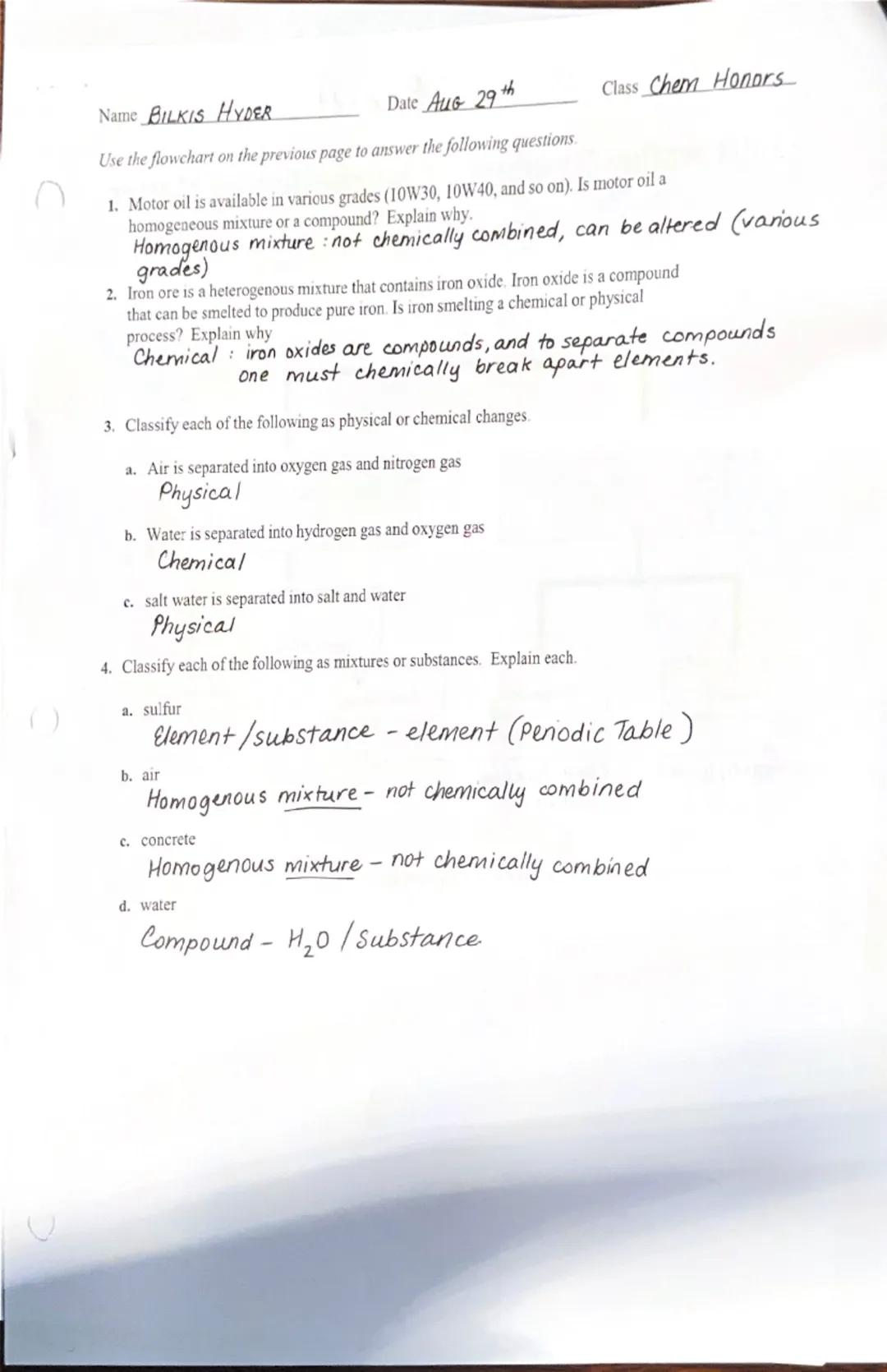 Bee H
Interpreting Graphics - Classification of Matter
MATTER
8/30
Pure
Substance (1 unique material)
definite composition
Mixture (2 or mor
