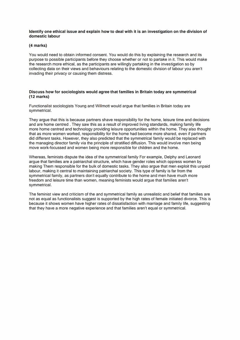 Family - Example Questions and Answers
AQA GCSE Sociology
Describe a dual career family
(3 marks)
A dual career family is a family where bot