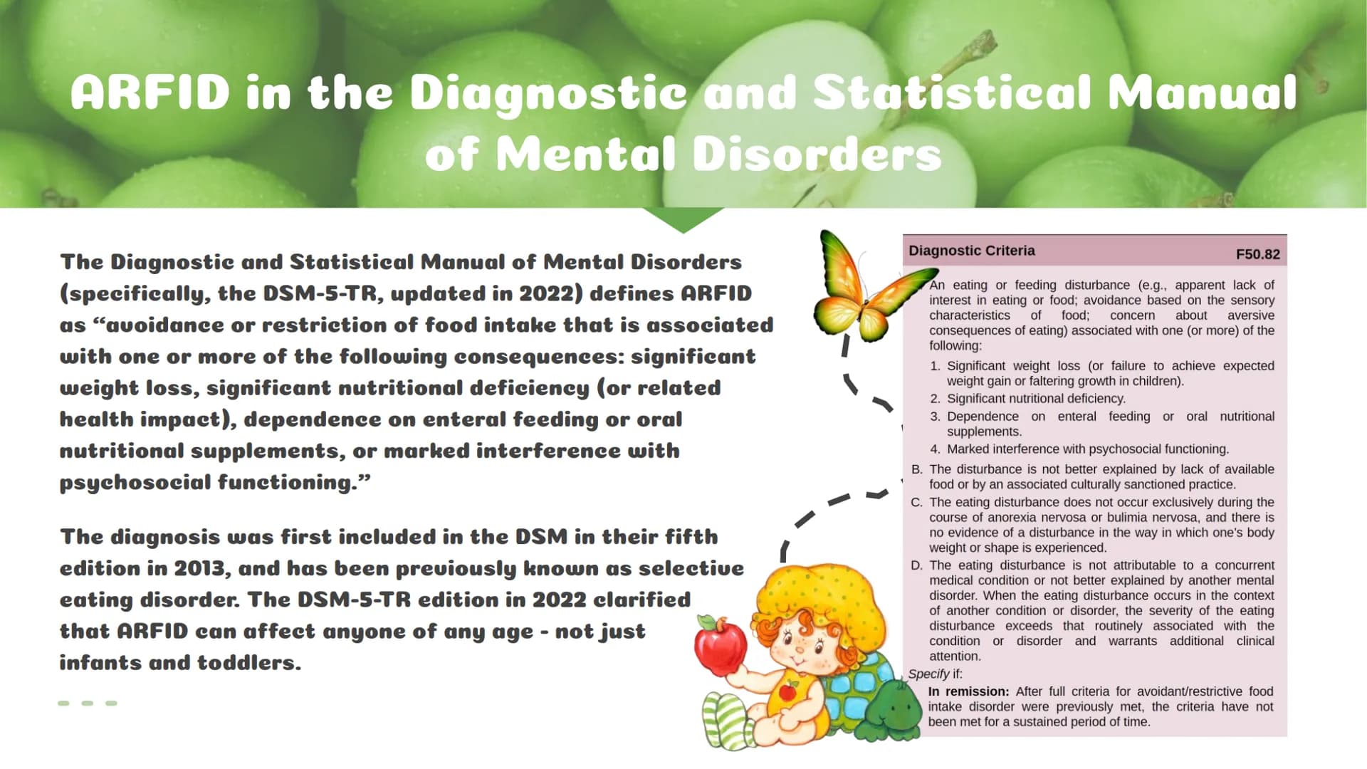 A Picky Eater"
Andrea Table of
Contents
Learning About ARFID
How It Has Affected My Life
What is ARFID?
What causes it?
What are warning sig
