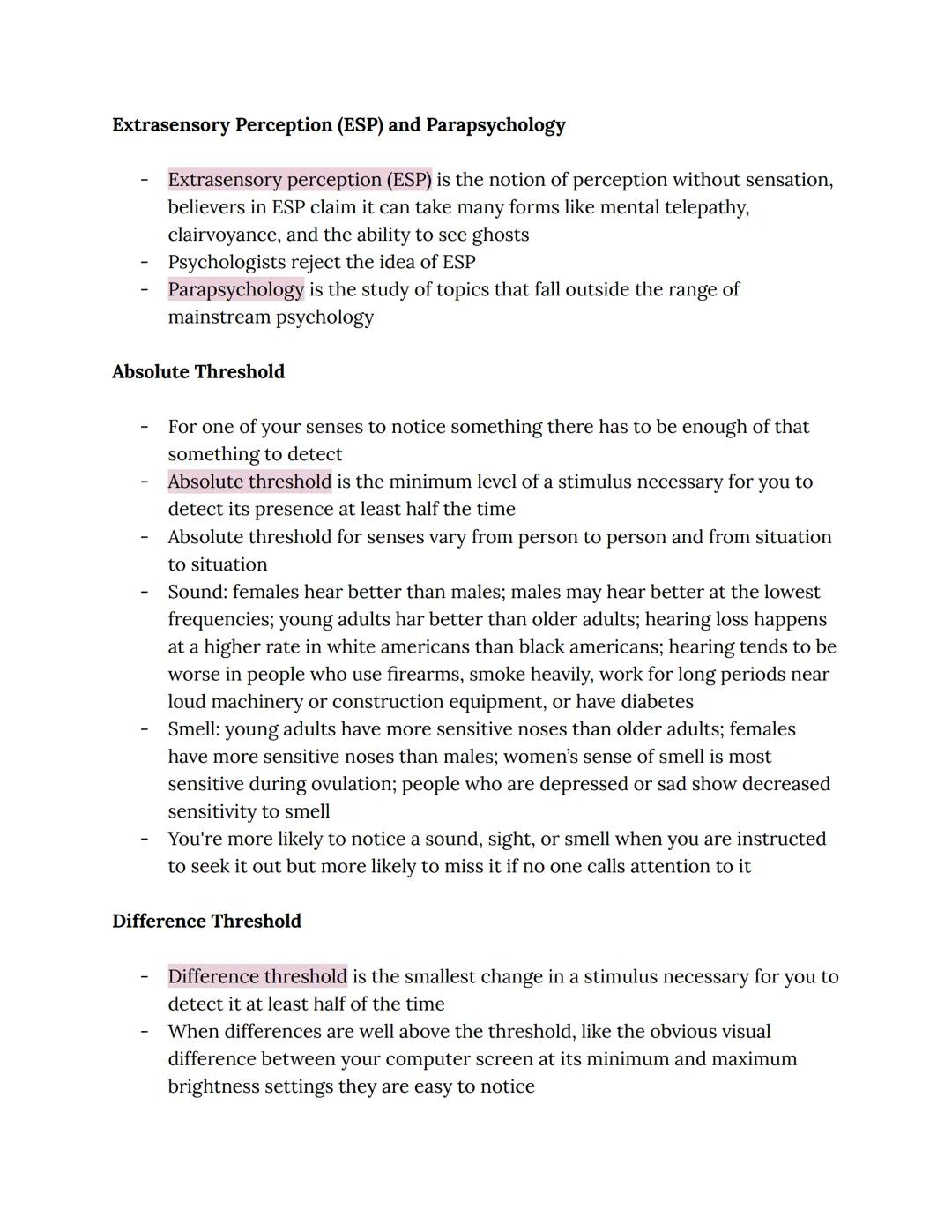 Chapter 3: Sensation and Perception
Sensation vs. Perception
Sensation
-
Sensation is the ability of your sensory organs to pick up energy i
