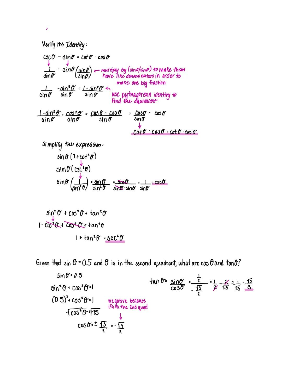 14-1 Trignometric Identities
sin → Cosecant (csc) +
secant (sec) H
>Cotangent (cot)
-COS
A tan
->
Trig Identity: a trig equation that is tru