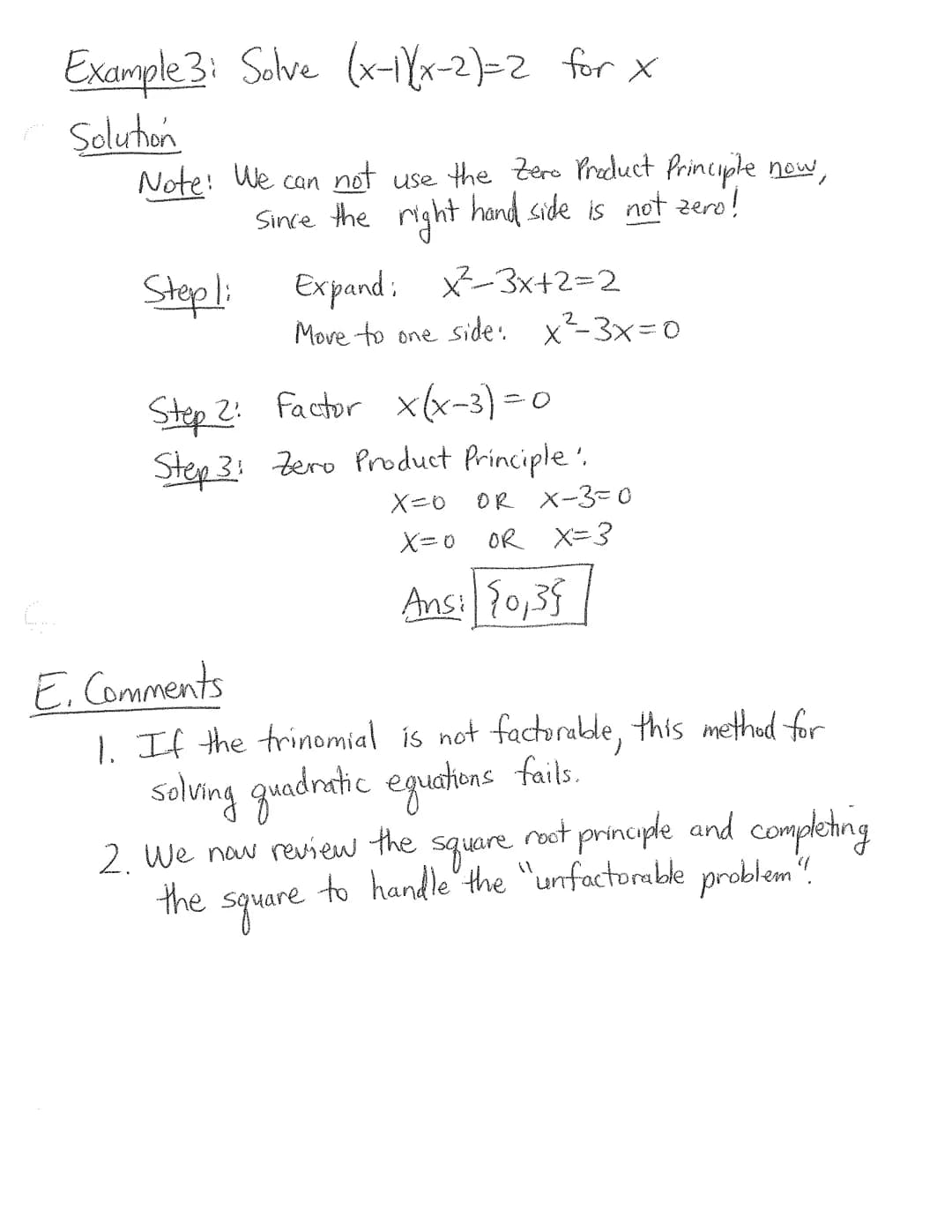 1.SA Review of Quadratic Equations and Zero Product Principle
A. Definition of a Quadratic Equation
A quadratic equation is an
Note: We requ