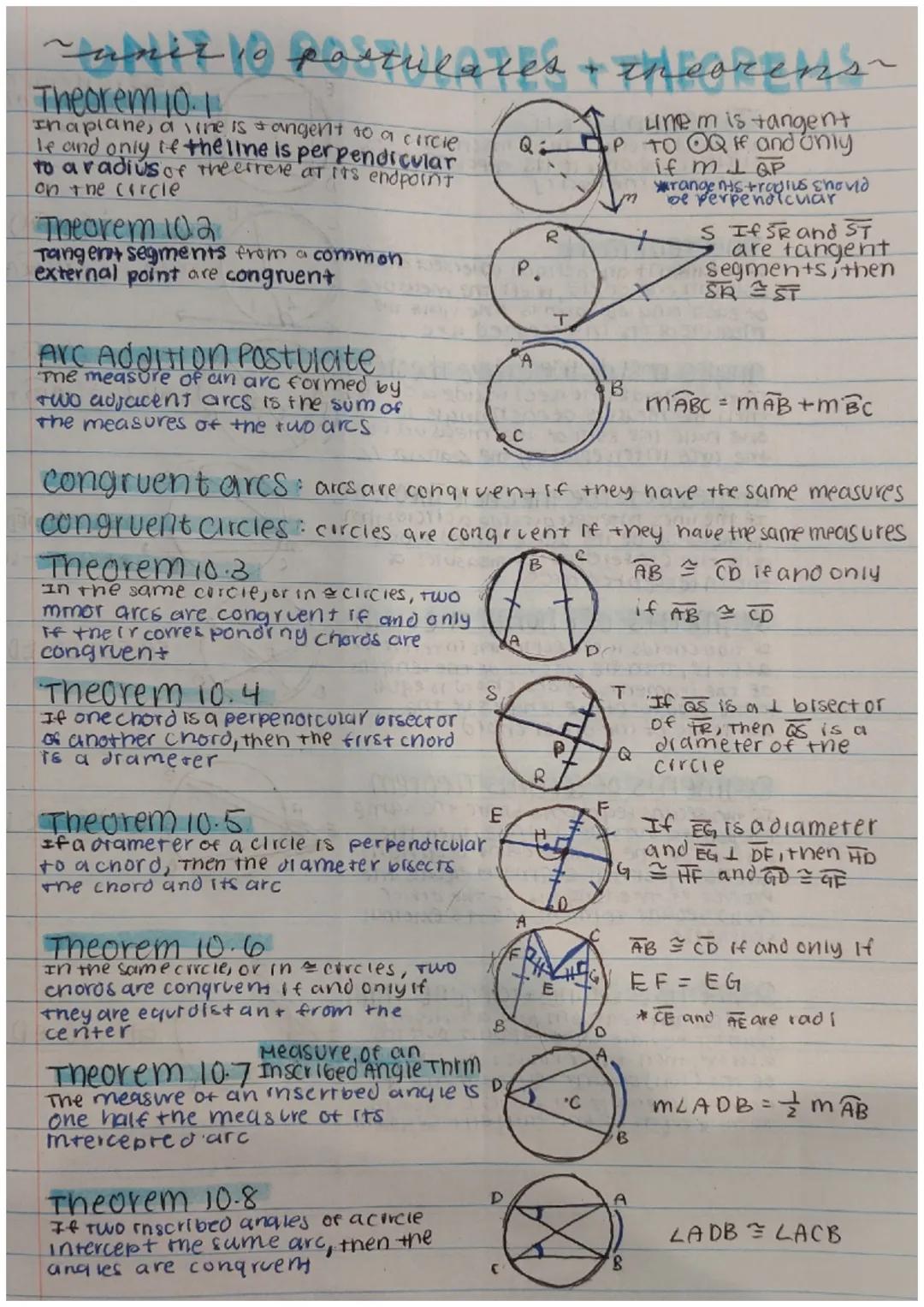 GEOMETRY UNIT 10 POSTULATES AND THEOREMS