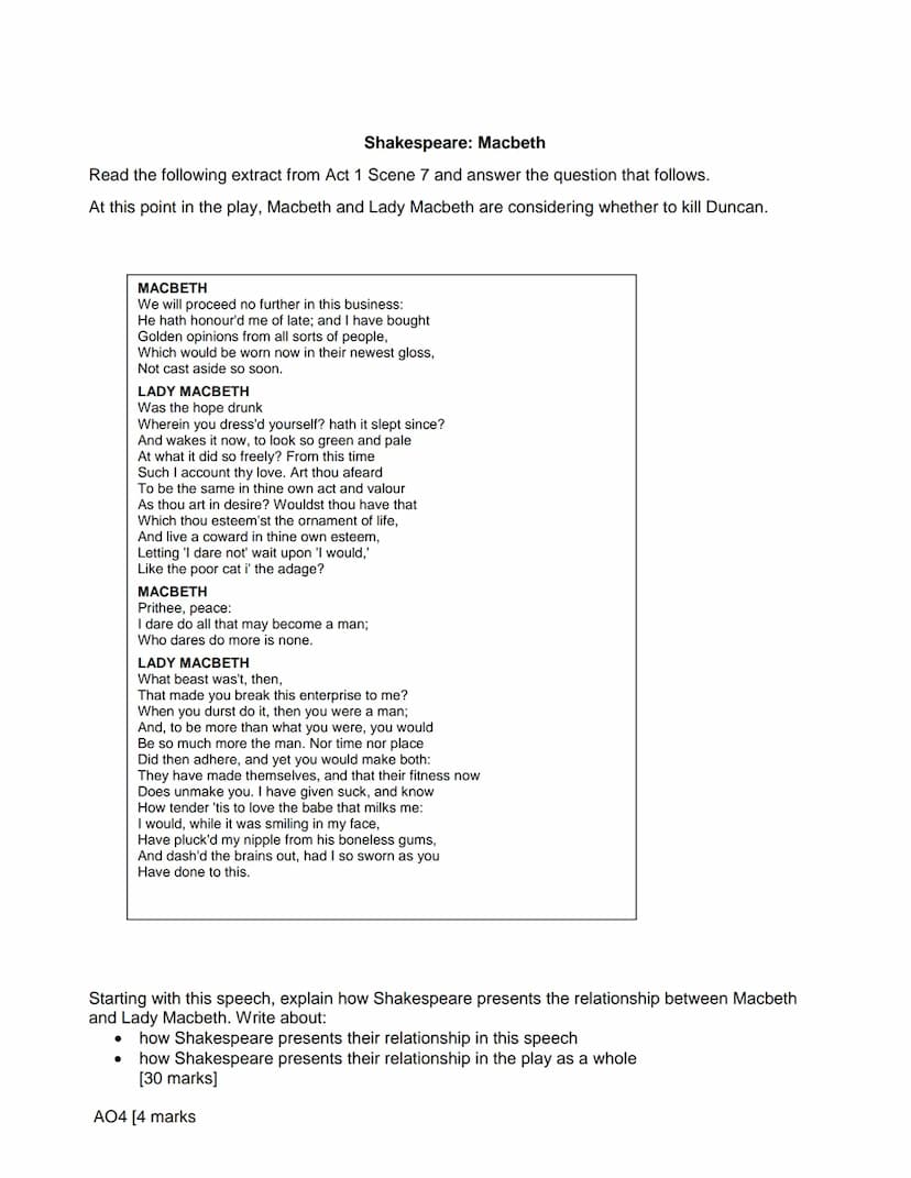 Shakespeare: Macbeth
Read the following extract from Act 1 Scene 2 and answer the question that follows.
At this point in the play, the Scot