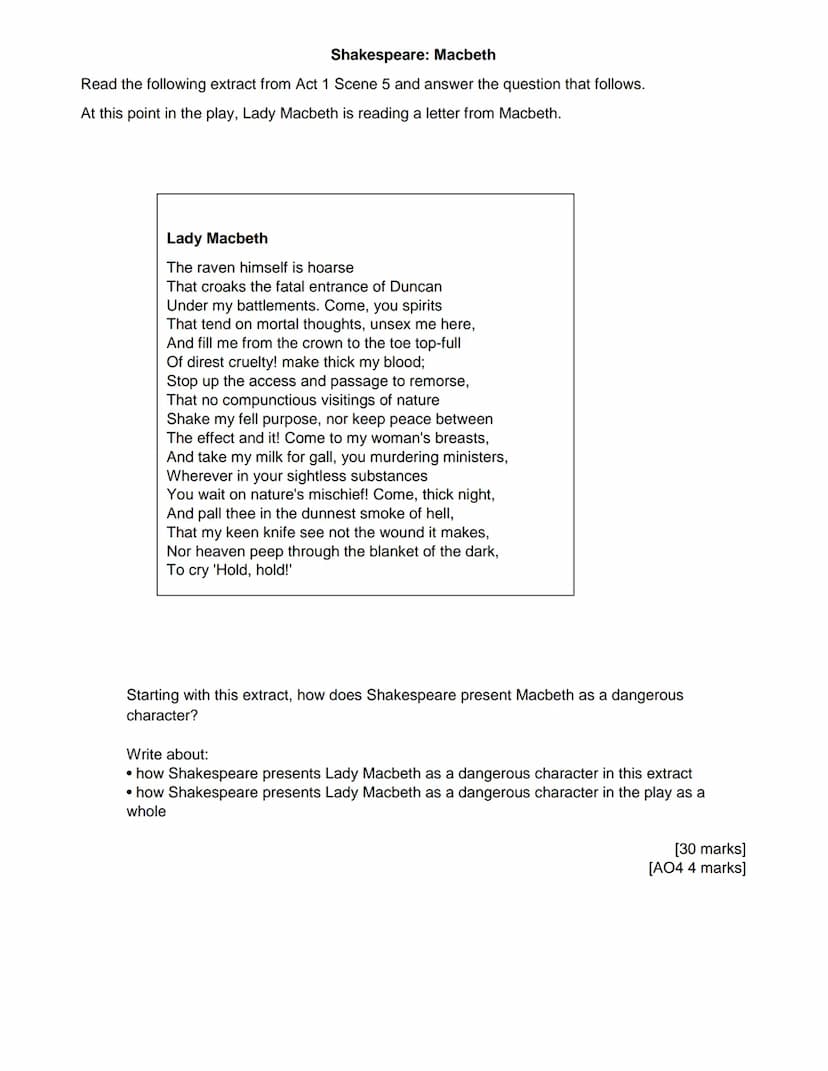 Shakespeare: Macbeth
Read the following extract from Act 1 Scene 2 and answer the question that follows.
At this point in the play, the Scot