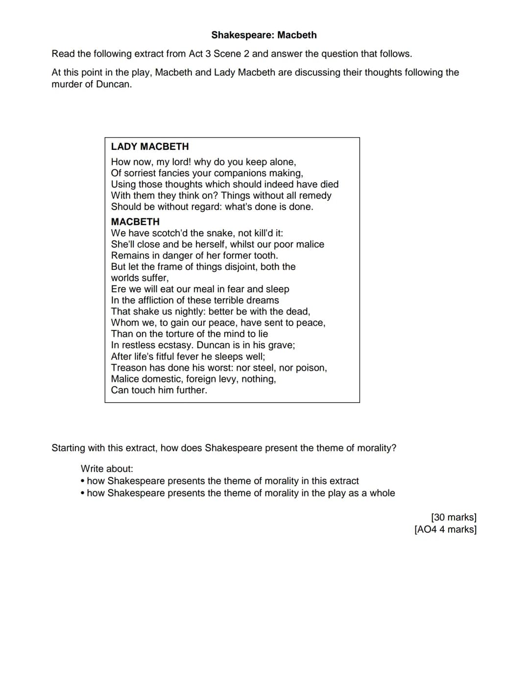 Shakespeare: Macbeth
Read the following extract from Act 1 Scene 2 and answer the question that follows.
At this point in the play, the Scot