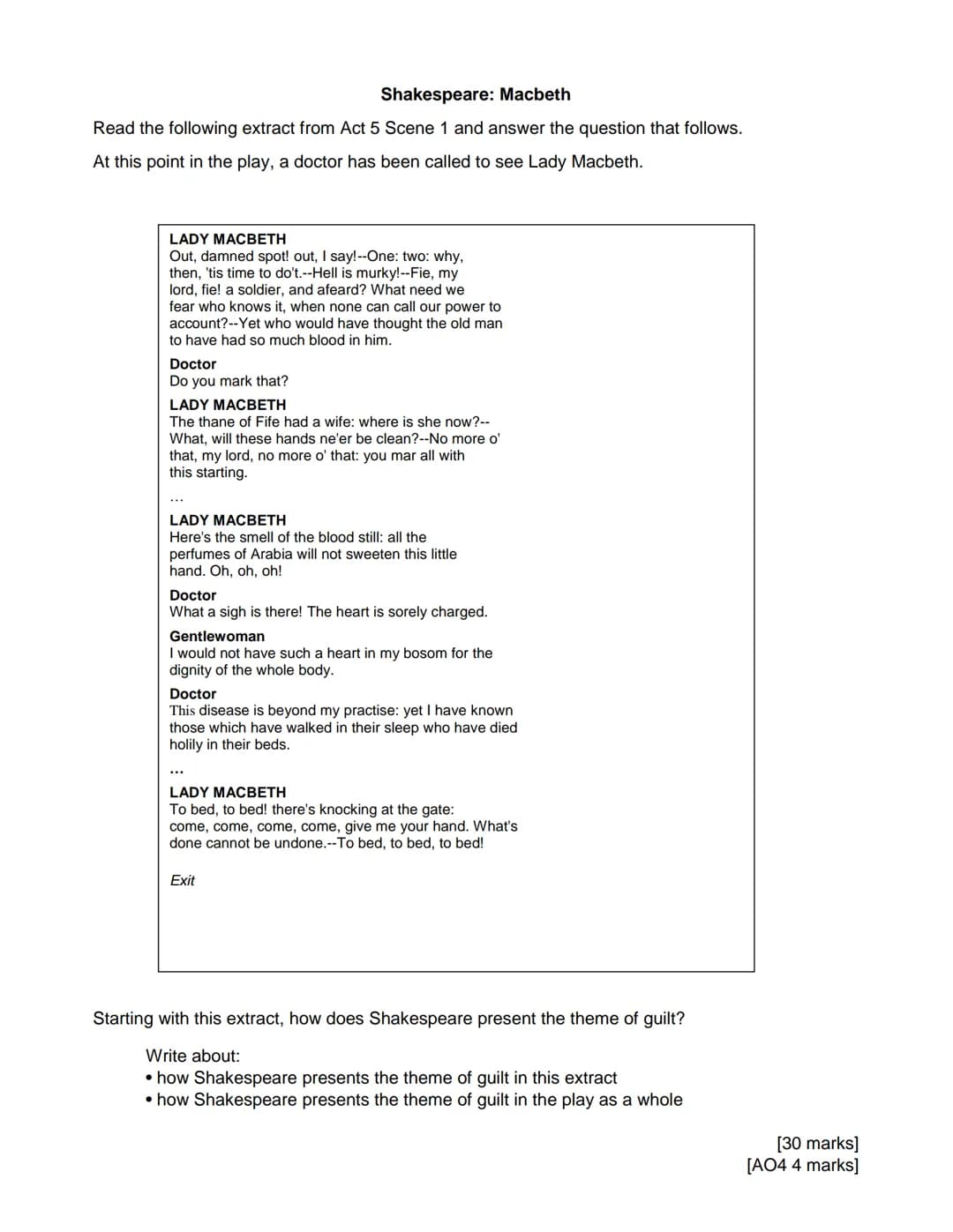 Shakespeare: Macbeth
Read the following extract from Act 1 Scene 2 and answer the question that follows.
At this point in the play, the Scot