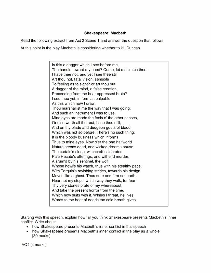 Shakespeare: Macbeth
Read the following extract from Act 1 Scene 2 and answer the question that follows.
At this point in the play, the Scot