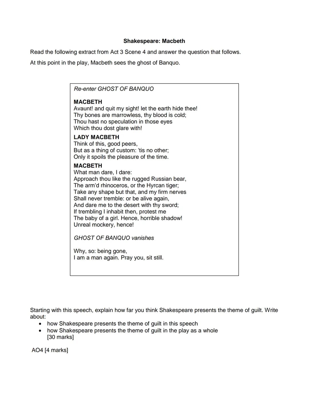 Shakespeare: Macbeth
Read the following extract from Act 1 Scene 2 and answer the question that follows.
At this point in the play, the Scot