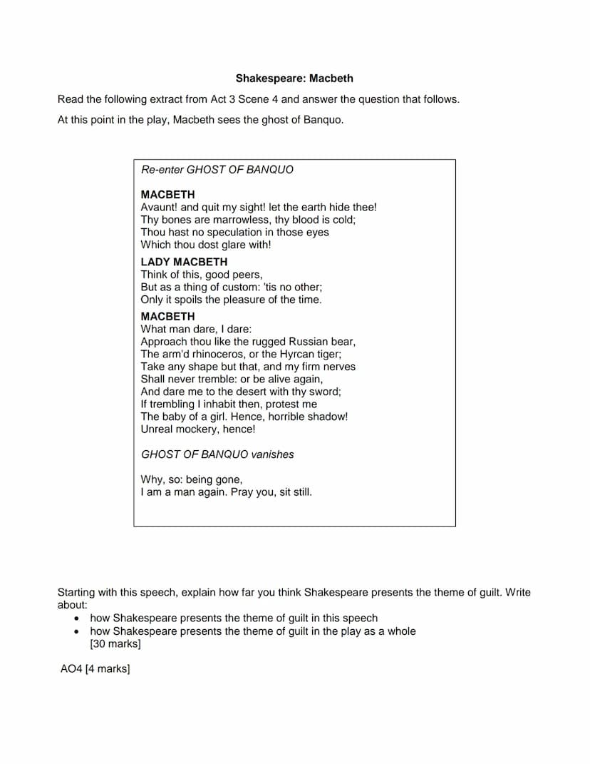 Shakespeare: Macbeth
Read the following extract from Act 1 Scene 2 and answer the question that follows.
At this point in the play, the Scot