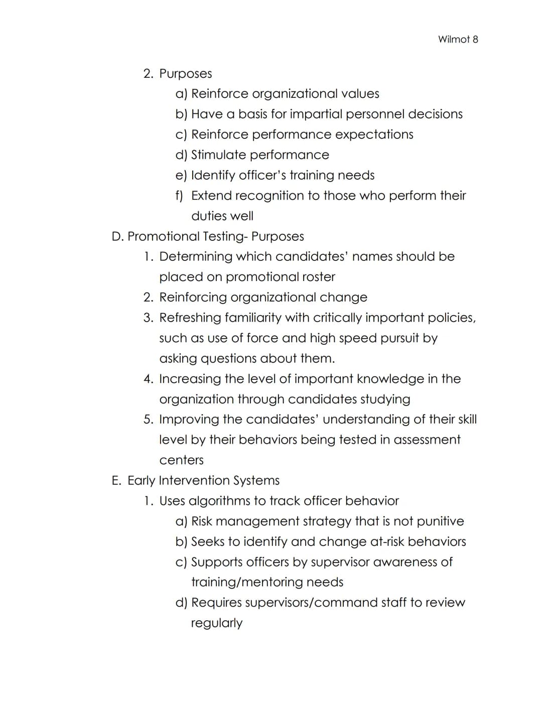 Police Administration
Chapter 9
Human Resource Management Notes
I. Functions of a Police HR unit
II.
A. Comply with police officers standing