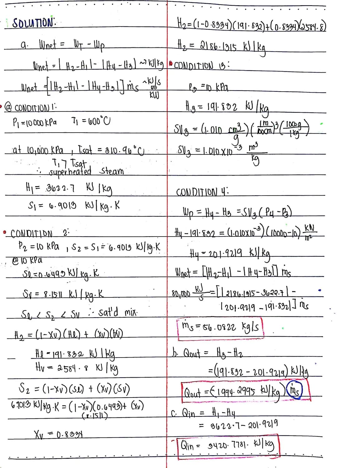 SAMPLE PROBLEM I
1. Compute the thermal efficiency of an ideal Rankine cycle
for which steam leaves the boiler as superheated yapar
at
6 MPa