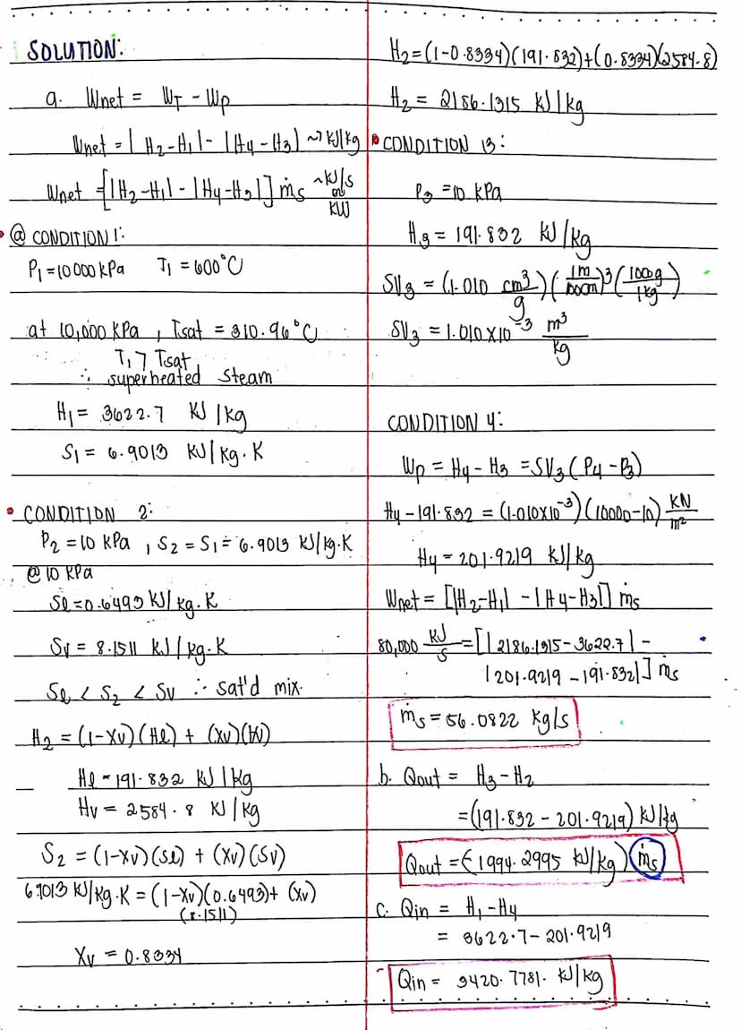 SAMPLE PROBLEM I
1. Compute the thermal efficiency of an ideal Rankine cycle
for which steam leaves the boiler as superheated yapar
at
6 MPa