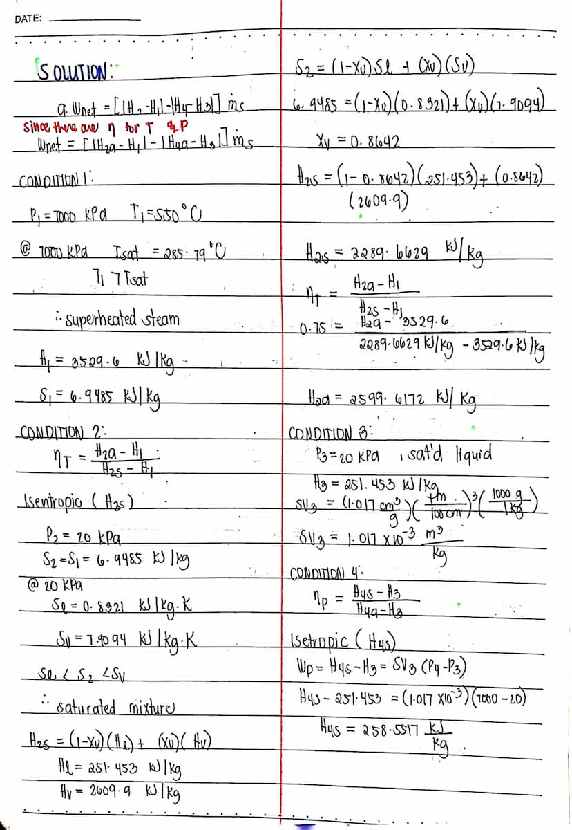 SAMPLE PROBLEM I
1. Compute the thermal efficiency of an ideal Rankine cycle
for which steam leaves the boiler as superheated yapar
at
6 MPa