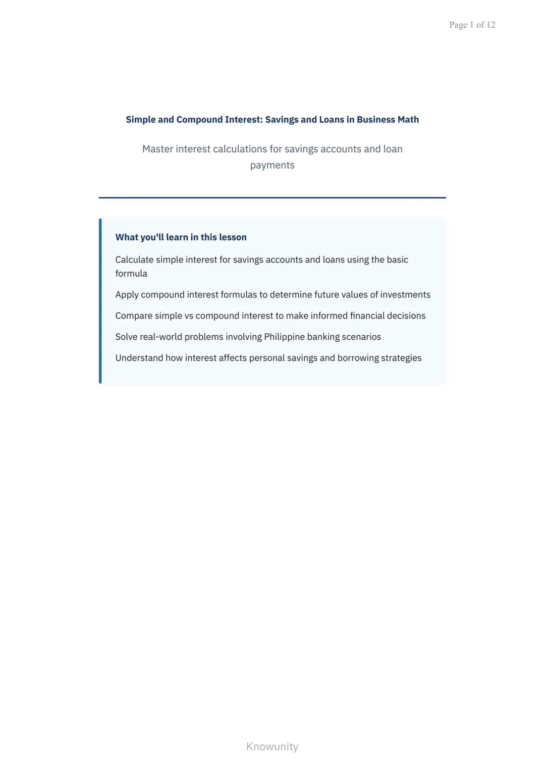 Simple and Compound Interest: Savings and Loans in Business Math