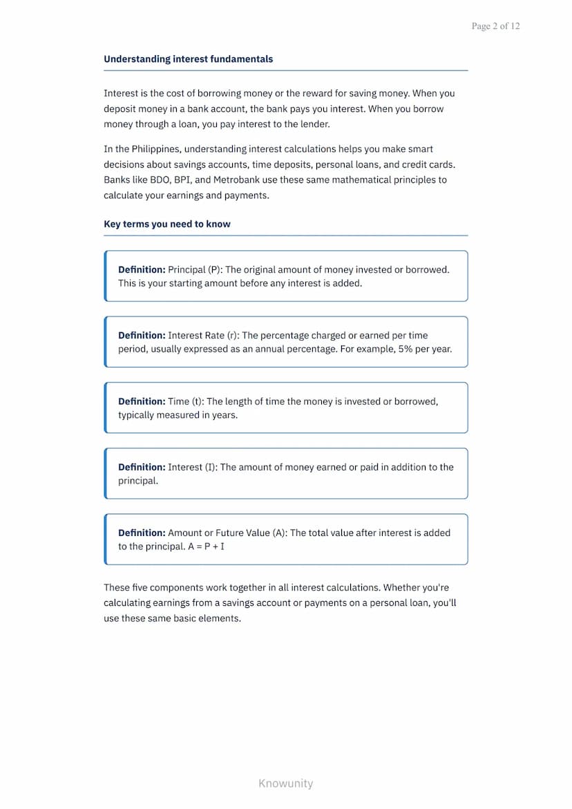 Simple and Compound Interest: Savings and Loans in Business Math
Master interest calculations for savings accounts and loan
payments
What yo