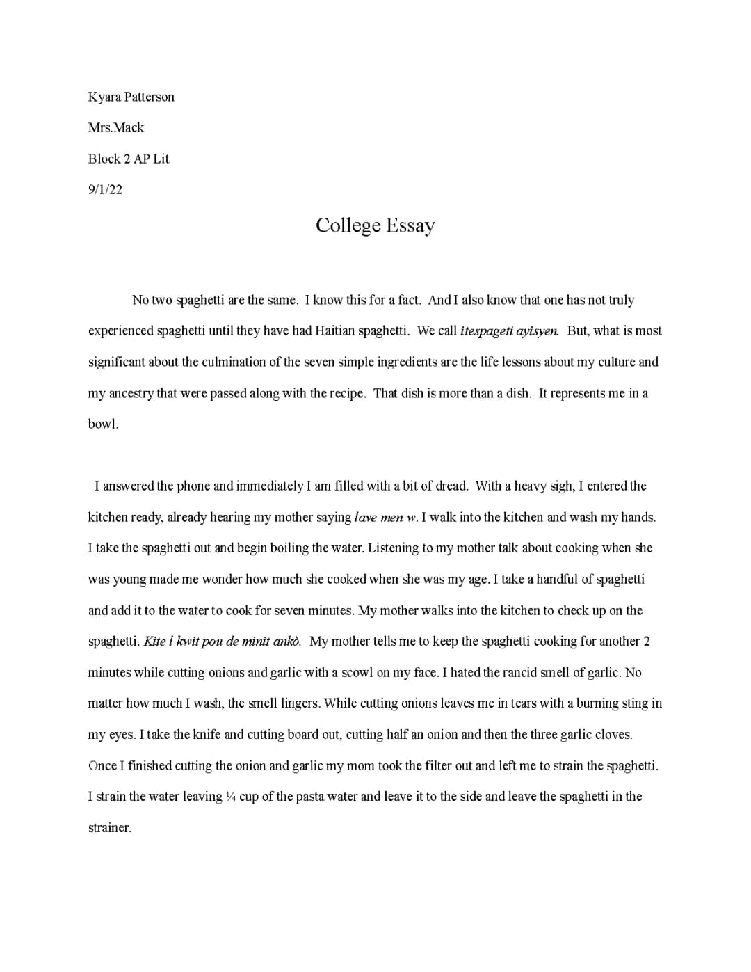 College Essay Example