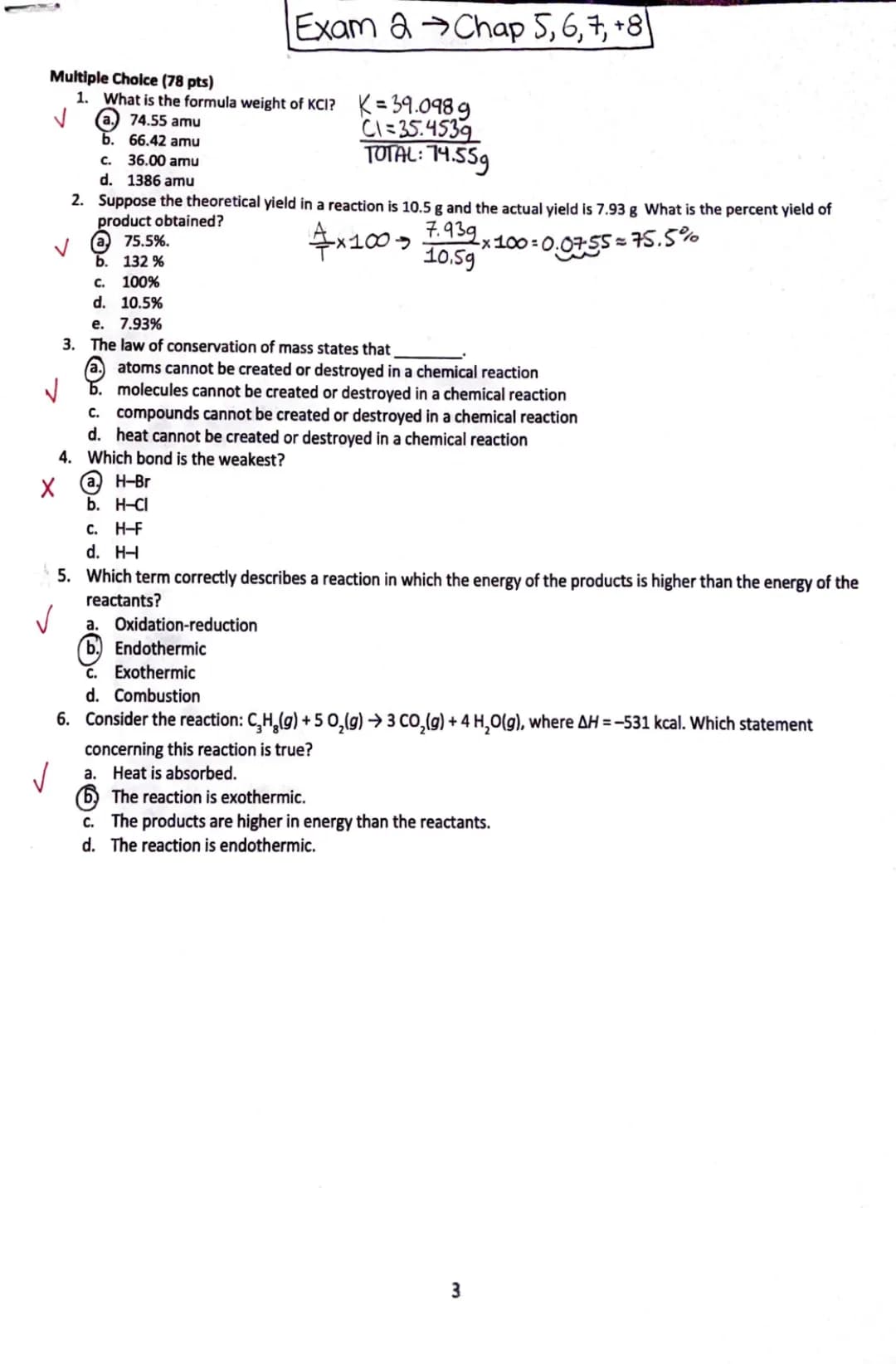 Intro Chem Exams