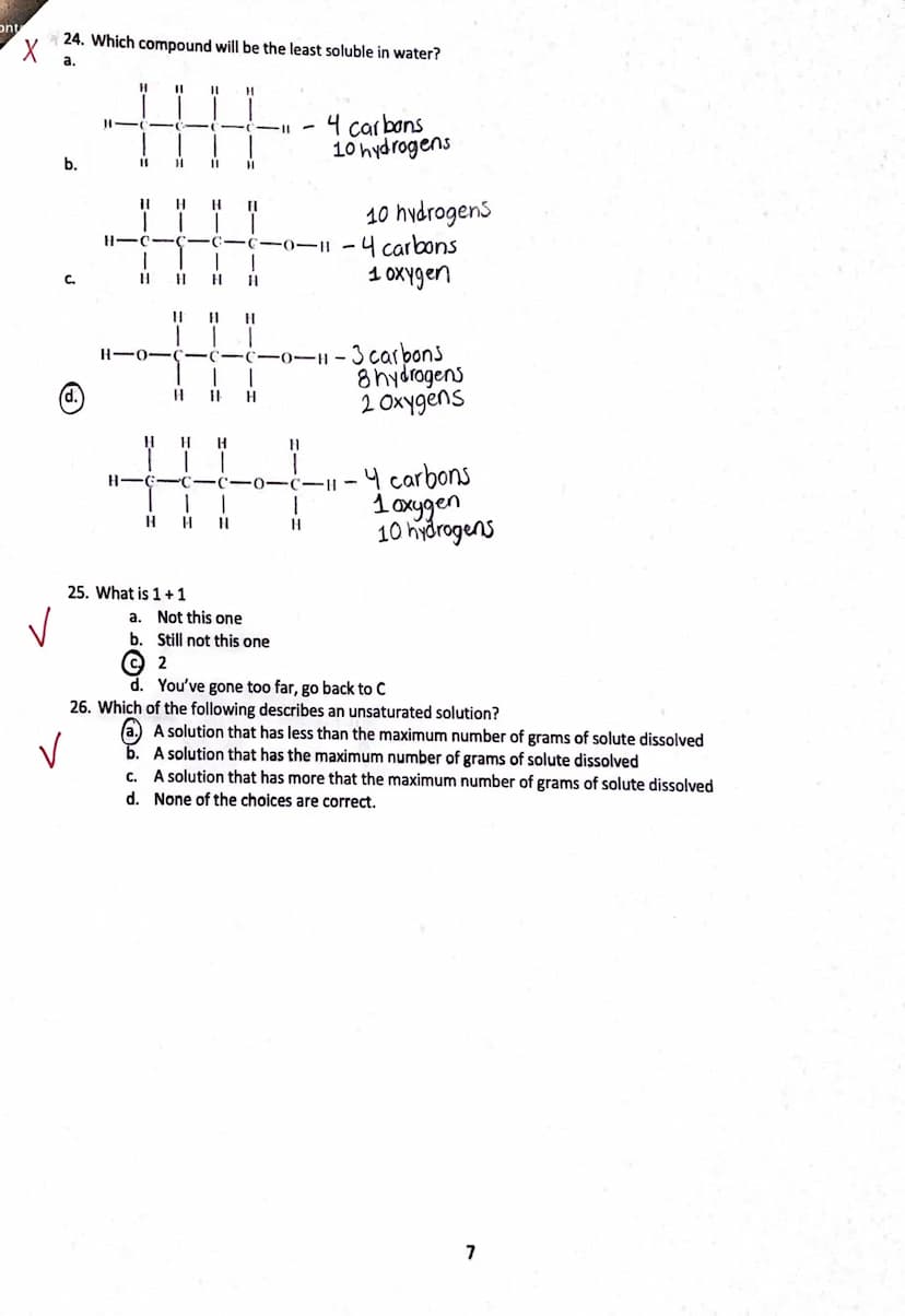 Multiple Choice (78 pts)
1. What is the formula weight of KCI? K = 39.0989
✓
74.55 amu
Cl=35.4539
TOTAL: 14.55g
b.
66.42 amu
c. 36.00 amu
d.