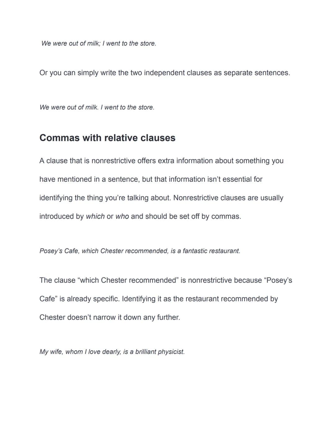 What is a comma?
While a period ends a sentence, a comma indicates a smaller break. Some
writers think of a comma as a soft pause-a punctuat