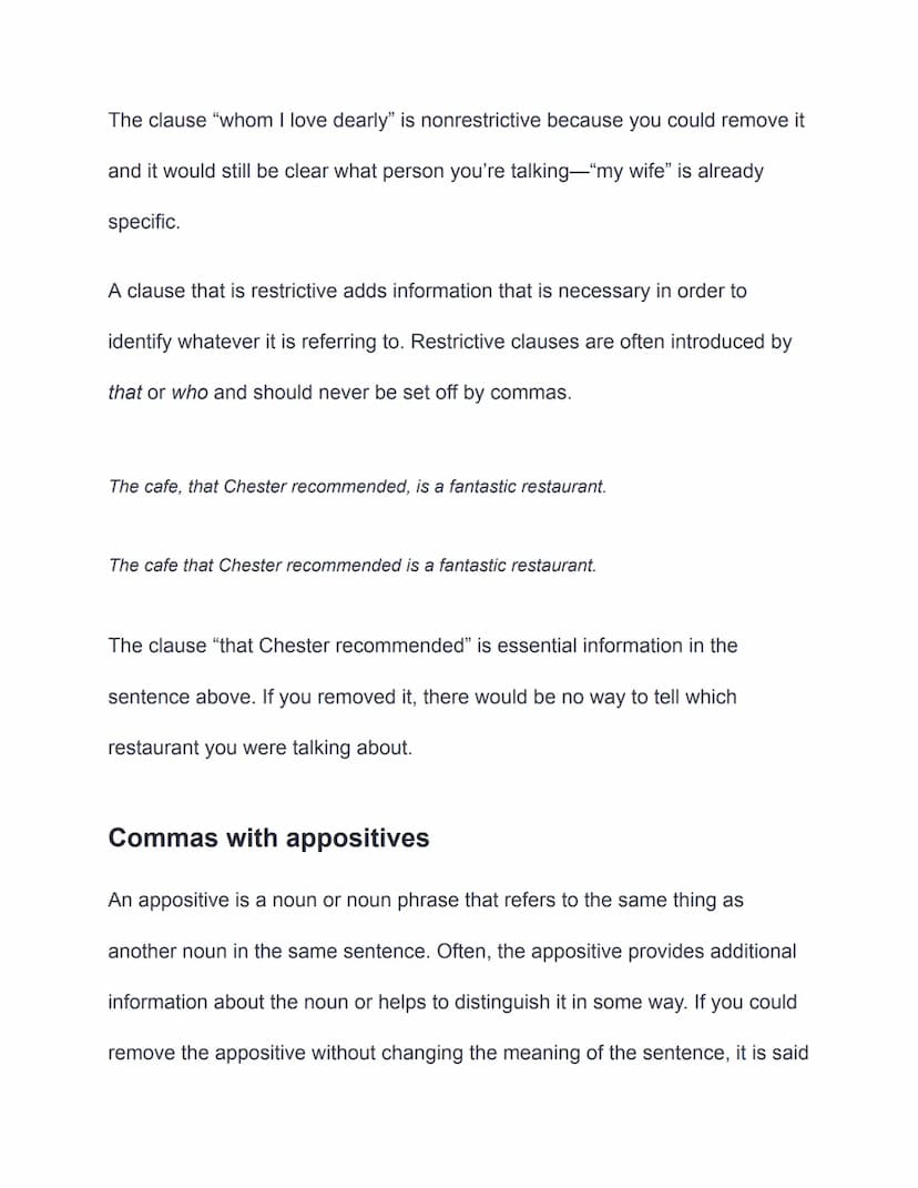 What is a comma?
While a period ends a sentence, a comma indicates a smaller break. Some
writers think of a comma as a soft pause-a punctuat