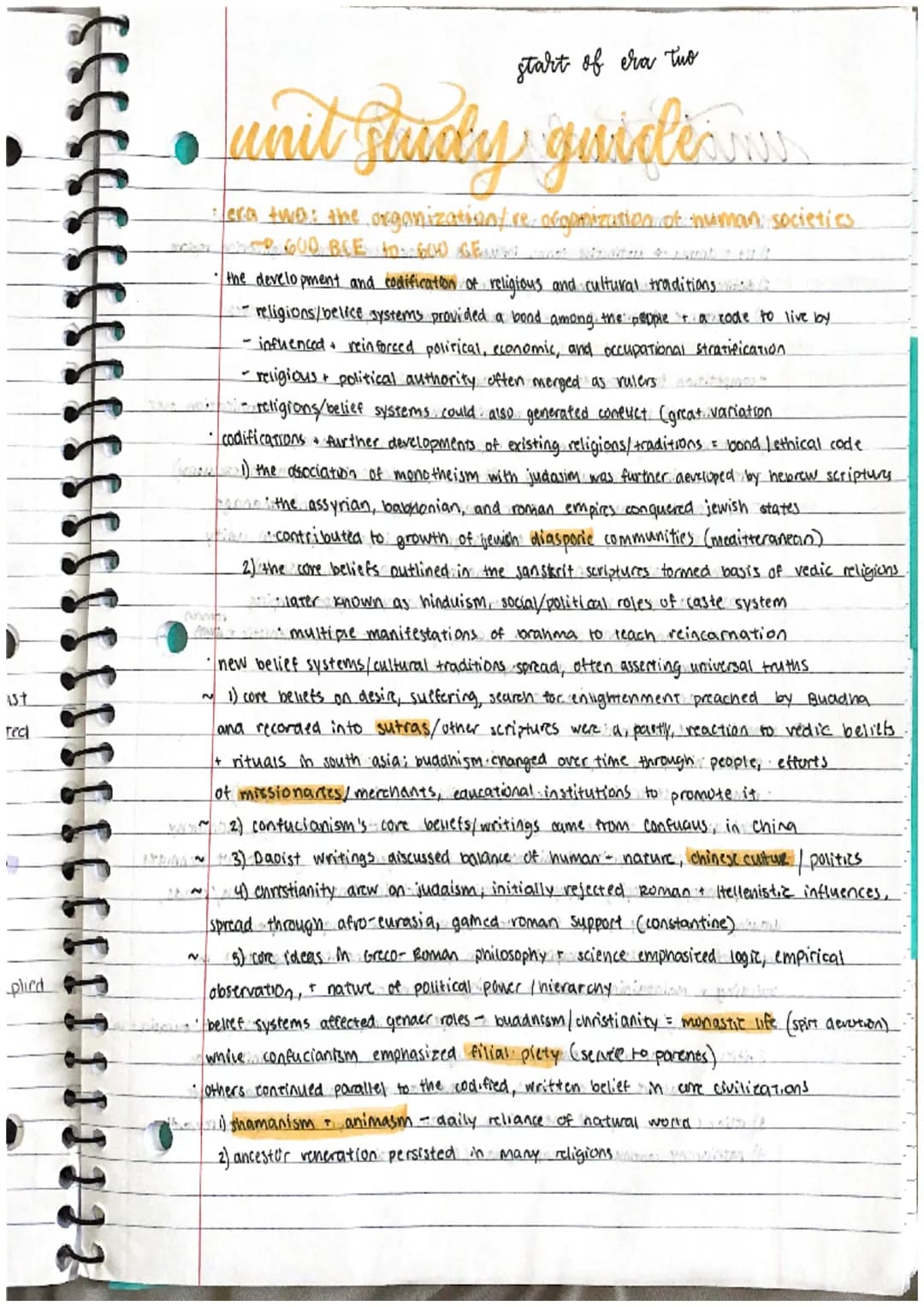 ist
red
plied
start of era tuo
• unit study guide in
· era two: the organization/.re, afganization of human societies
600 BCE to 604) GEN e 