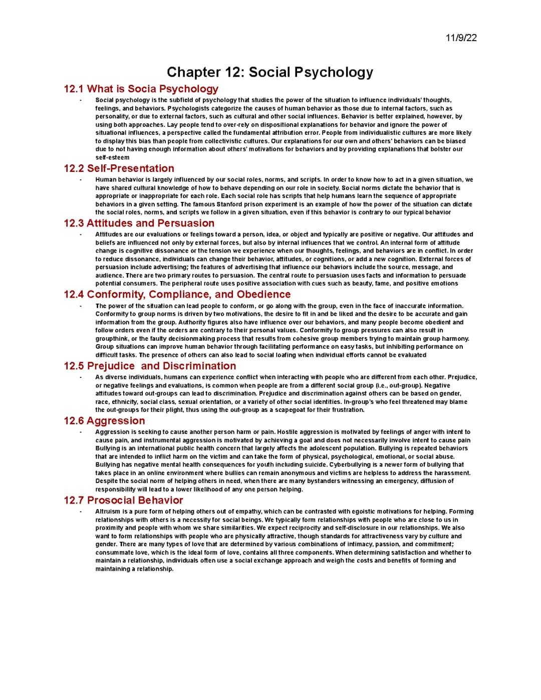 Psychology - Chapter 12: Social Psychology