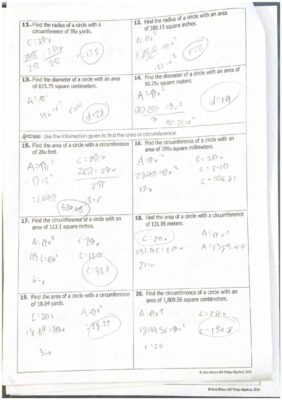 Name: Mia Escalante
Topic:
Main Ideas/Questions
Area & Circumference
FORMULAS
3.
5.
7.
12 m
directions Find the area for circles 1-4 and cir