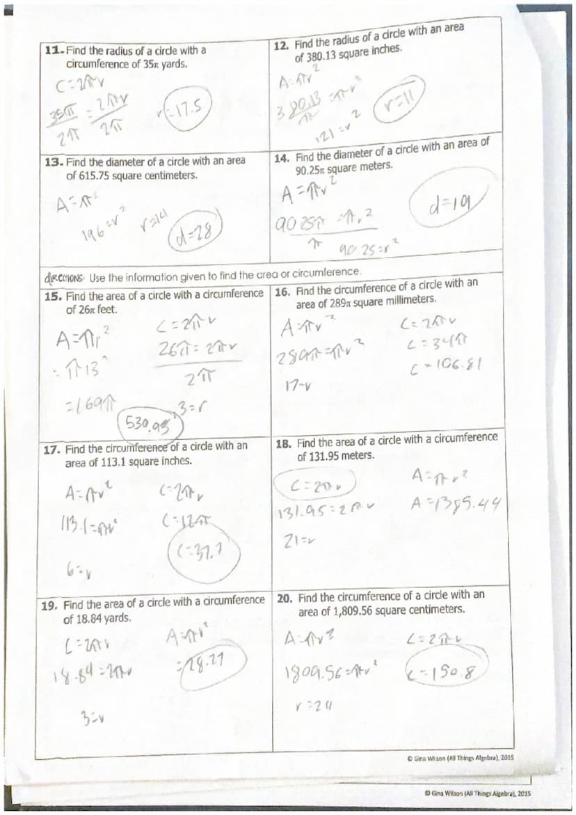 Name: Mia Escalante
Topic:
Main Ideas/Questions
Area & Circumference
FORMULAS
3.
5.
7.
12 m
directions Find the area for circles 1-4 and cir