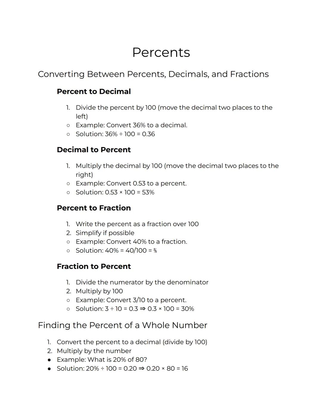 Easy Steps: Convert Percents to Decimals and Fractions