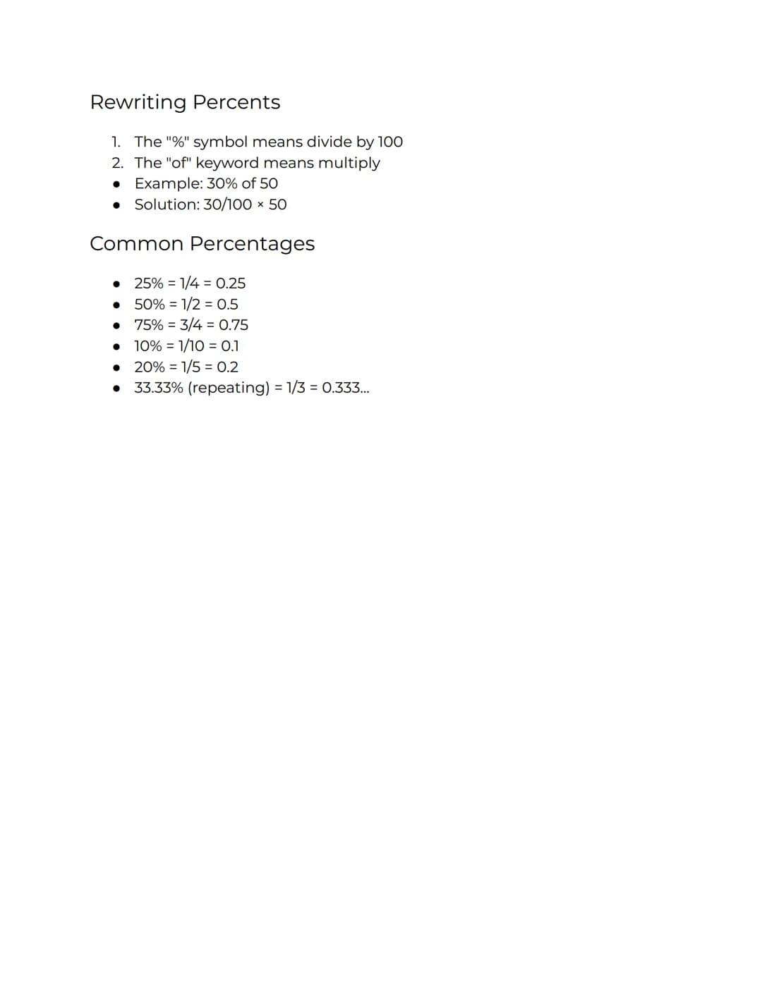 Easy Steps: Convert Percents to Decimals and Fractions