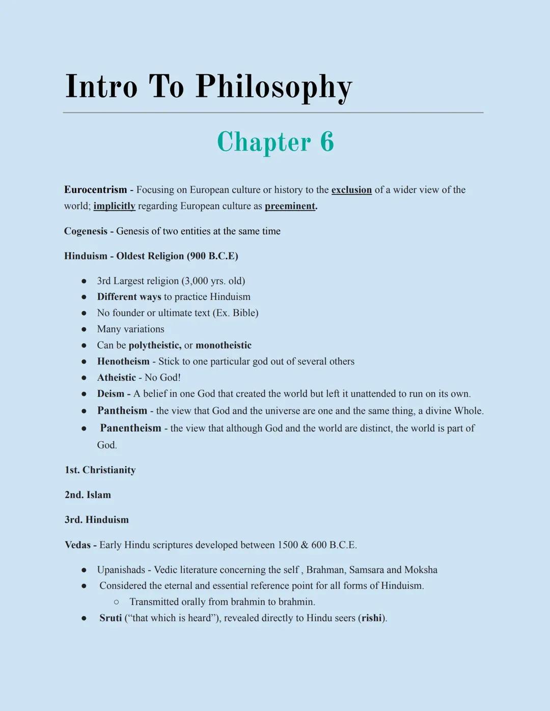 Intro To Philosophy Chapters 6, 7, and 8